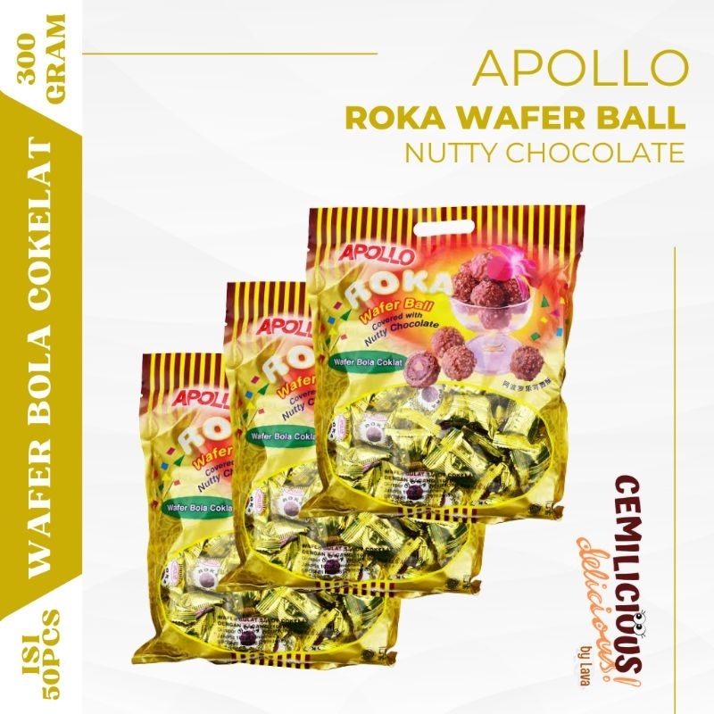 

APOLLO Roka Wafer Ball 300gr isi 50pcs Nutty Chocolate Wafer Bola