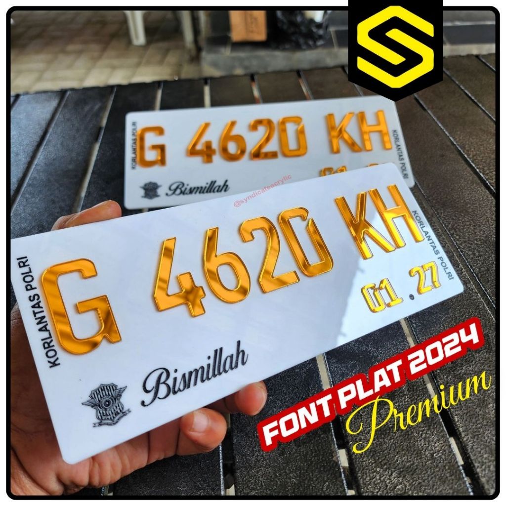 Plat Nomor Akrilik Timbul Gold Sepeda Motor Baut