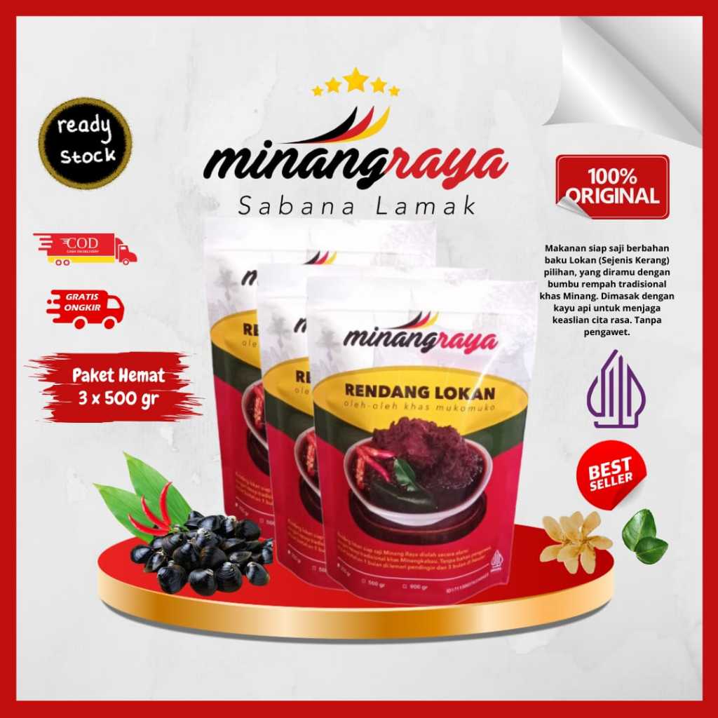 

Rendang Lokan Kerang Minang Raya 100% Original Bumbu Rempah Asli Khas Minang 3pc 500gr Halal MUI