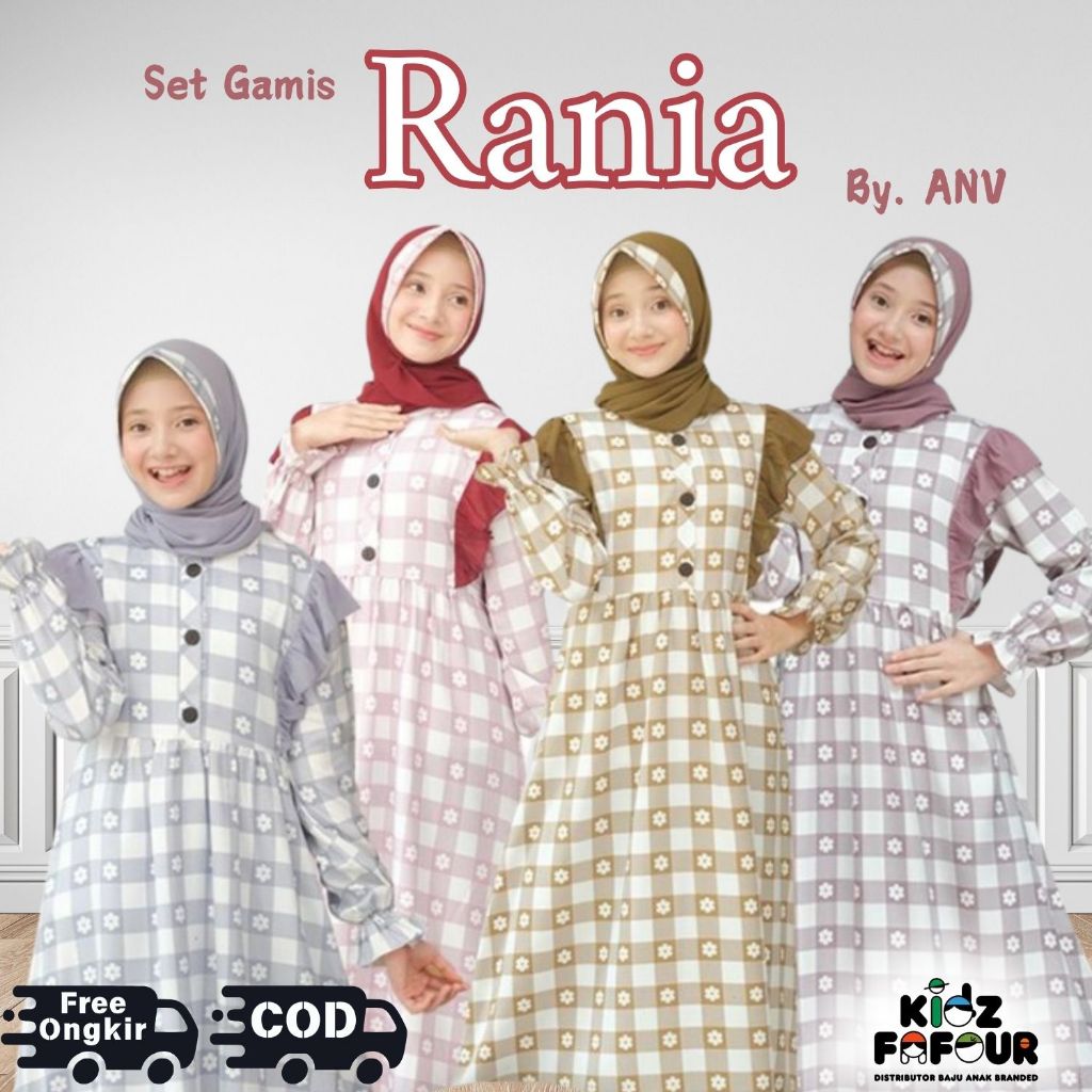 GAMIS RANIA ORI ANV KIDS SET BAJU MUSLIM ANAK PEREMPUAN DRESS PANJANG 1-14 TAHUN