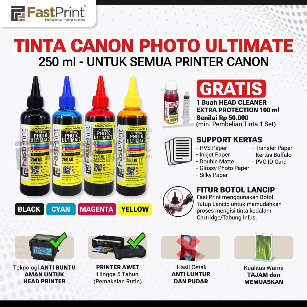 Tinta Photo Ultimate 250ML Printer Canon 1 Set 4 Warna