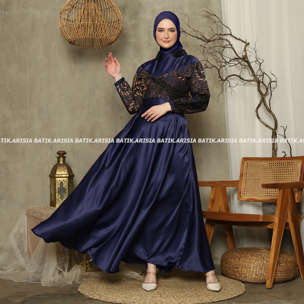 VELVET TERMURAH - JUMBO LD 120 READY / GAMIS SATIN KOMBINASI BATIK GAMIS WANITA MAXI DRESS MUSLIM MO