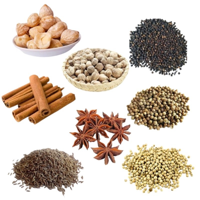 

REMPAH REMPAH, kemiri, kapulaga, jintan, kayu manis, bunga lawang, lada hitam, lada putih, ketumbar, asam kandis, cengkeh, biji pala