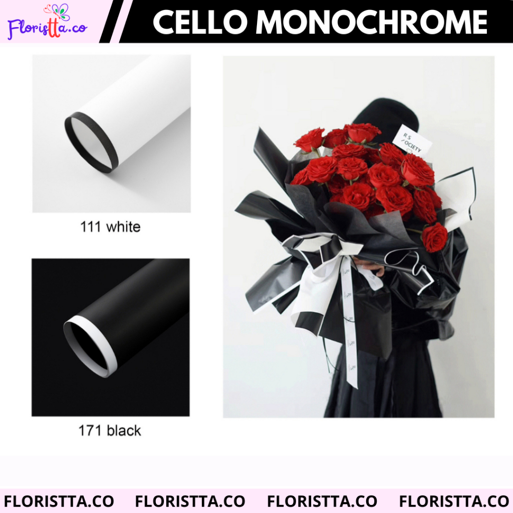 

(Lembaran)Kertas buket polos garis tepi list tipis / Cellophane Kertas Buket Monochrome Black White