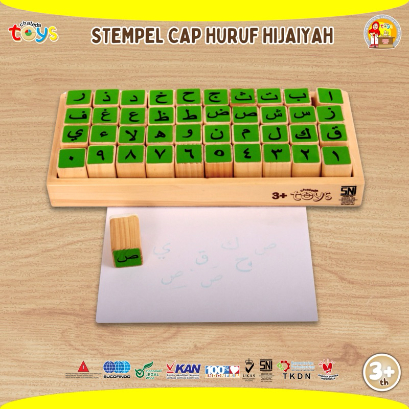 Stempel Cap Huruf Hijaiyah + Angka Arab 40 pcs Mainan Edukasi Kayu Pinus Chateda Toys
