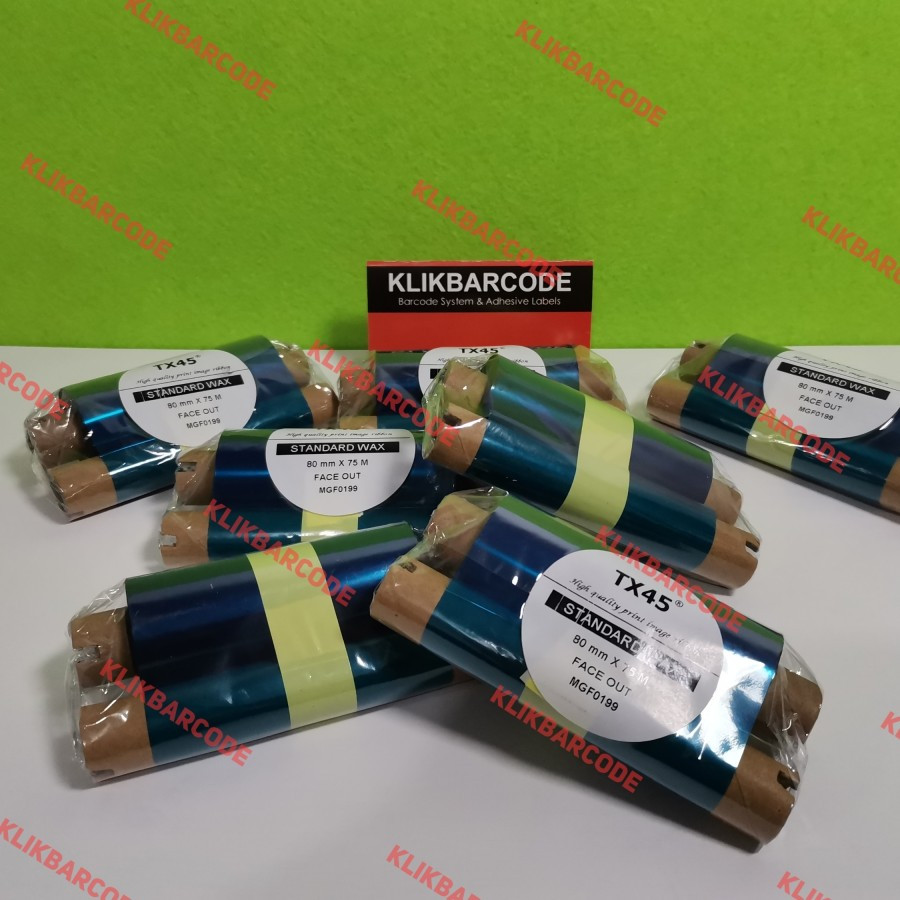 [ ZEBRA ] 80 MM X 75 M SONY TX45 PREMIUM WAX - FACE OUT || CORE ½" - DOUBLE CORE COAK || RIBBON BARC