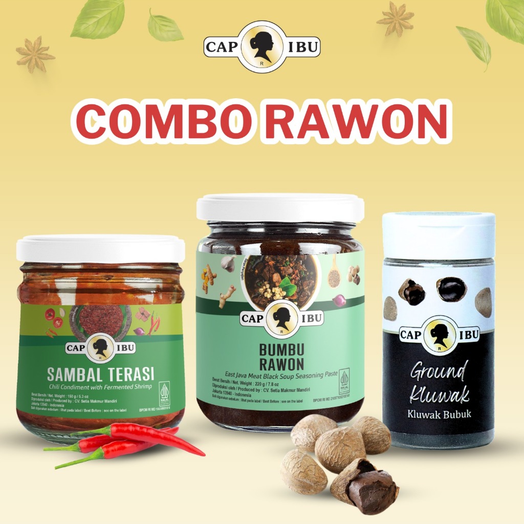 

COMBO RAWON CAP IBU Bumbu Rawon Sambal Terasi dan Bubuk Kluwak