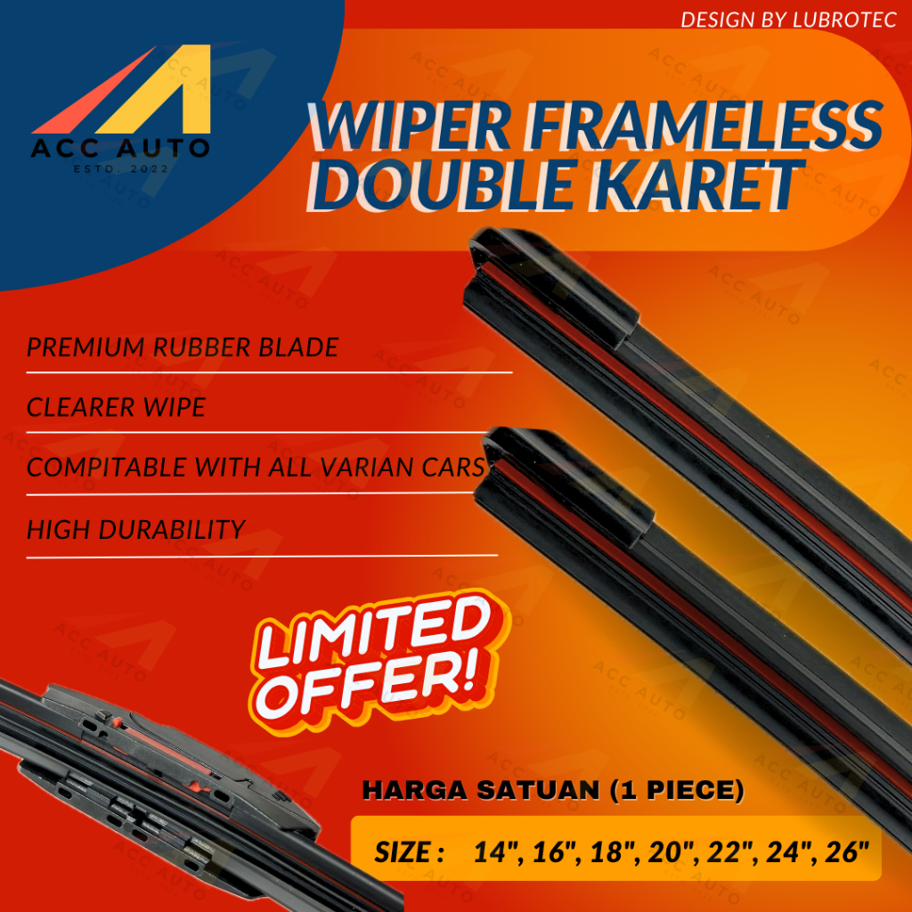 Wiper Double Blade Premium Quality / Wiper Dual Karet / Wiper Double Karet  / Karet Kaca Silicon Dua