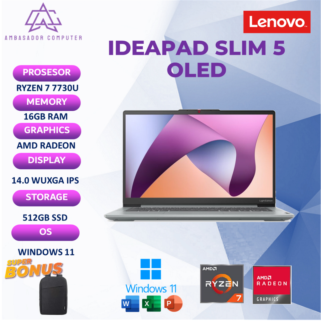 Lenovo Ideapad Slim 5 14 Oled Ryzen 7 7730U 16Gb 512Gb Windows11+OHS Full HD+