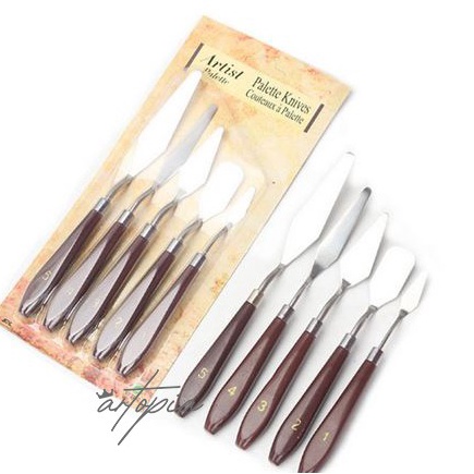 

ART R8Z6 Painting Knife 5pcs Set Stainless Wood Handle Pisau Palet Lukis Knives Palette Spatula Dasi Kue Lukis Art Cake Painting Paint