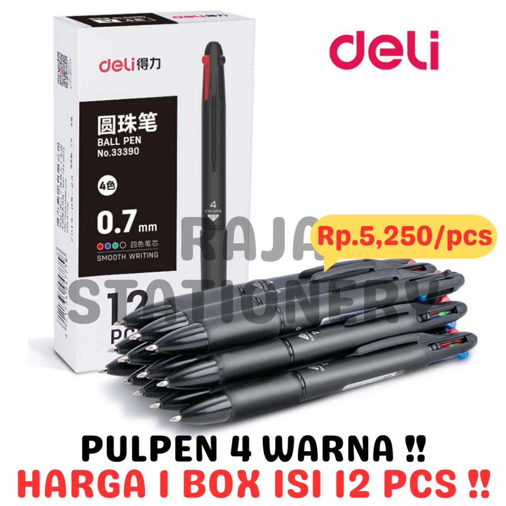 

DELI BALL PEN 4 COLOURS BLACK BLUE RED GREEN BOLPEN 0.7 PULPEN 4 WARNA HITAM BIRU MERAH HIJAU DELI LUSIN 33390 [12PCS]