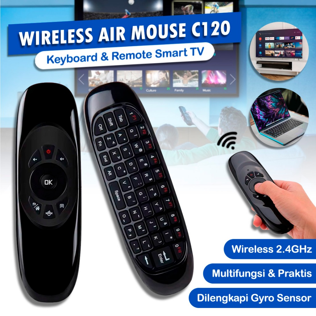 Promo Ralali Remote Smart Tv Keyboard Wireless Air Mouse C120 3 In 1 Keyboard Mini Wireless