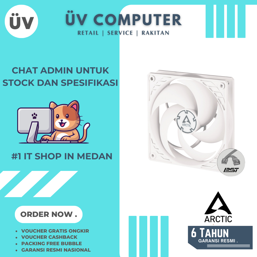 Fan Casing PC Komputer | Arctic P12 PWM PST | Fan Case | 200—1800 RPM | 120mm 12cm | White Putih Gar