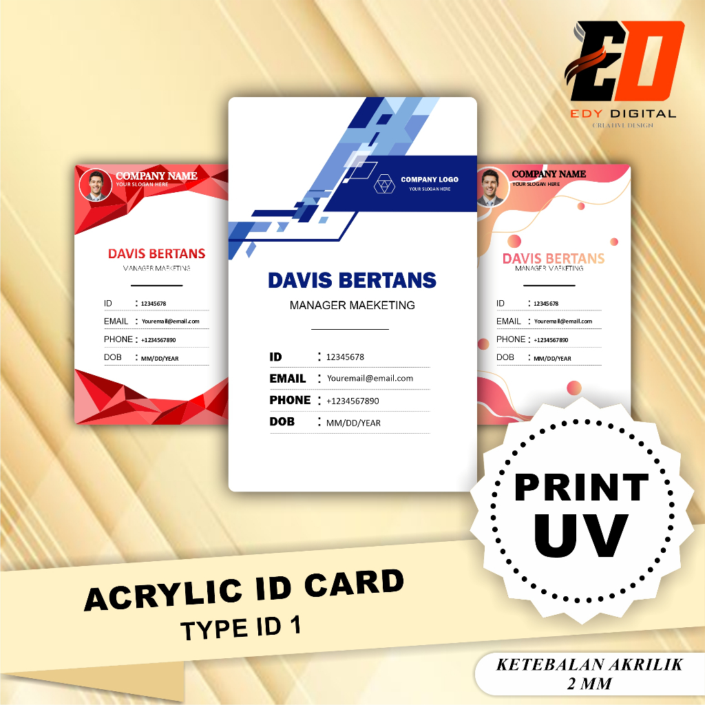 [Print UV] ID Card Custom Type ID 1 ID Card Perusahaan Instansi Organisasi Akrilik Print UV
