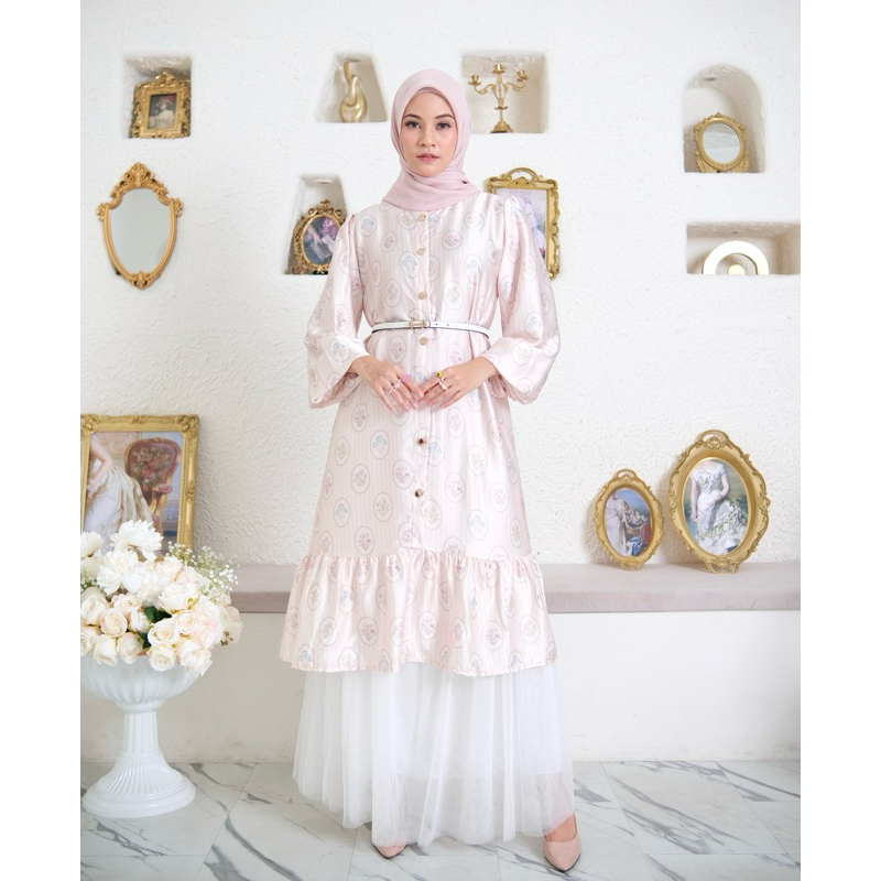 Ounadoutfit - Garden Tunik - midi wanita busui armani silk premium - tunik muslimah motif warna past