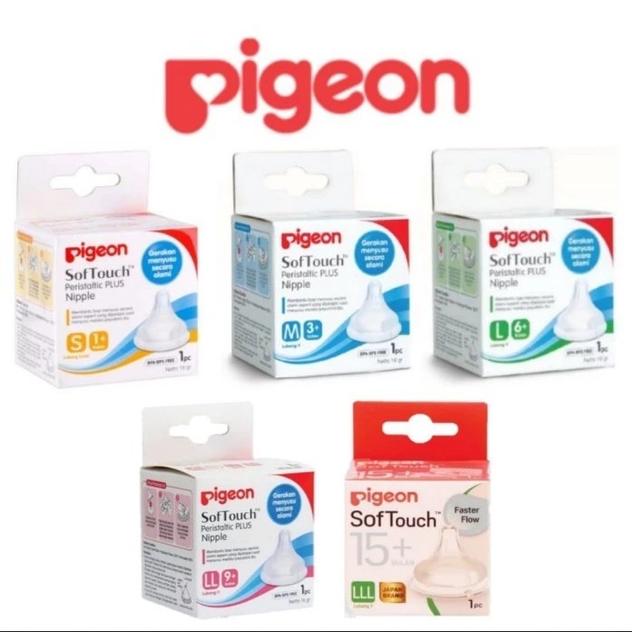 ❤ GB ❤ Pigeon Baby Nipple Wide neck peristalic plus soft touch Dot wideneck Ukuran S, M, L, LL, LLL 
