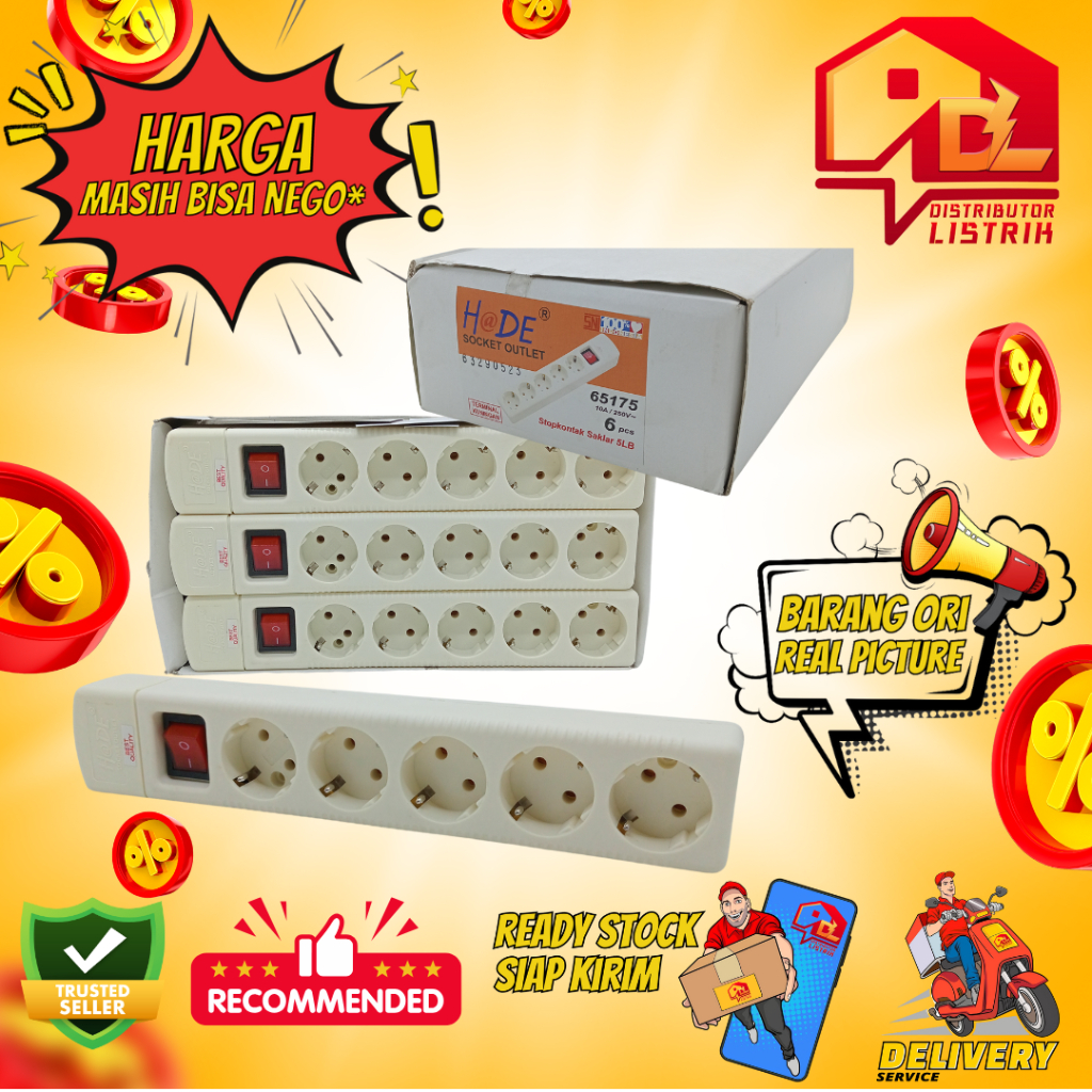 ISI 6 PCS /STOP KONTAK +SAKLAR 5 LOBANG/SNI