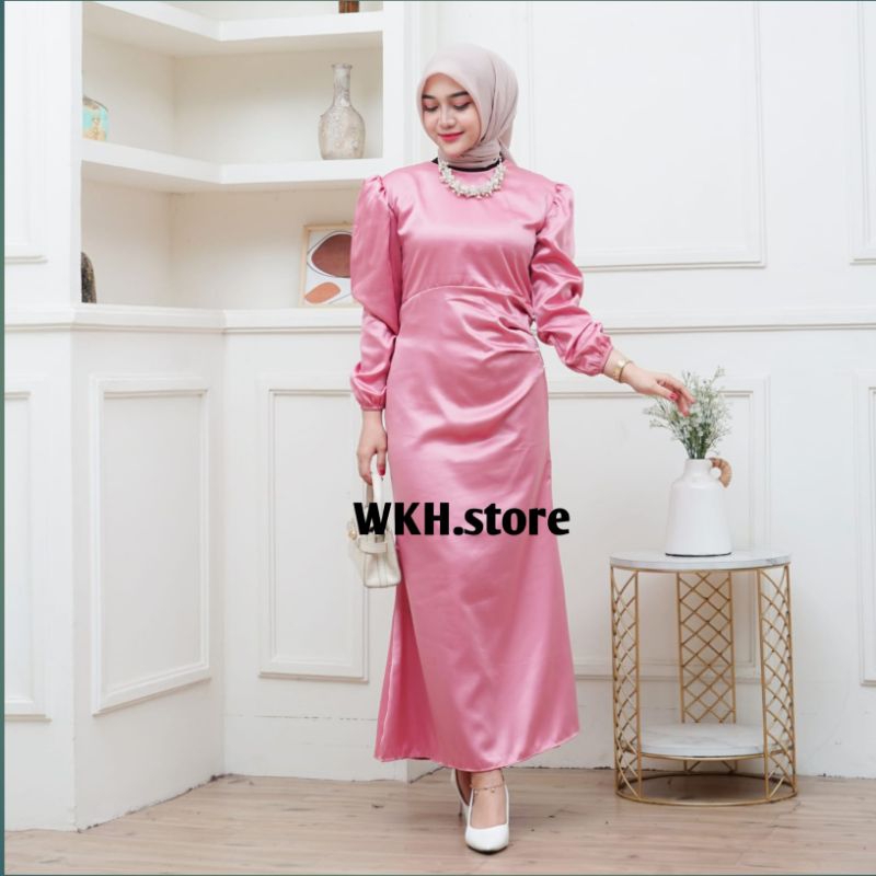 TERBARU Elora Dress Satin Silk Premium Baju Kondangan Kekinian Couple Muslimah