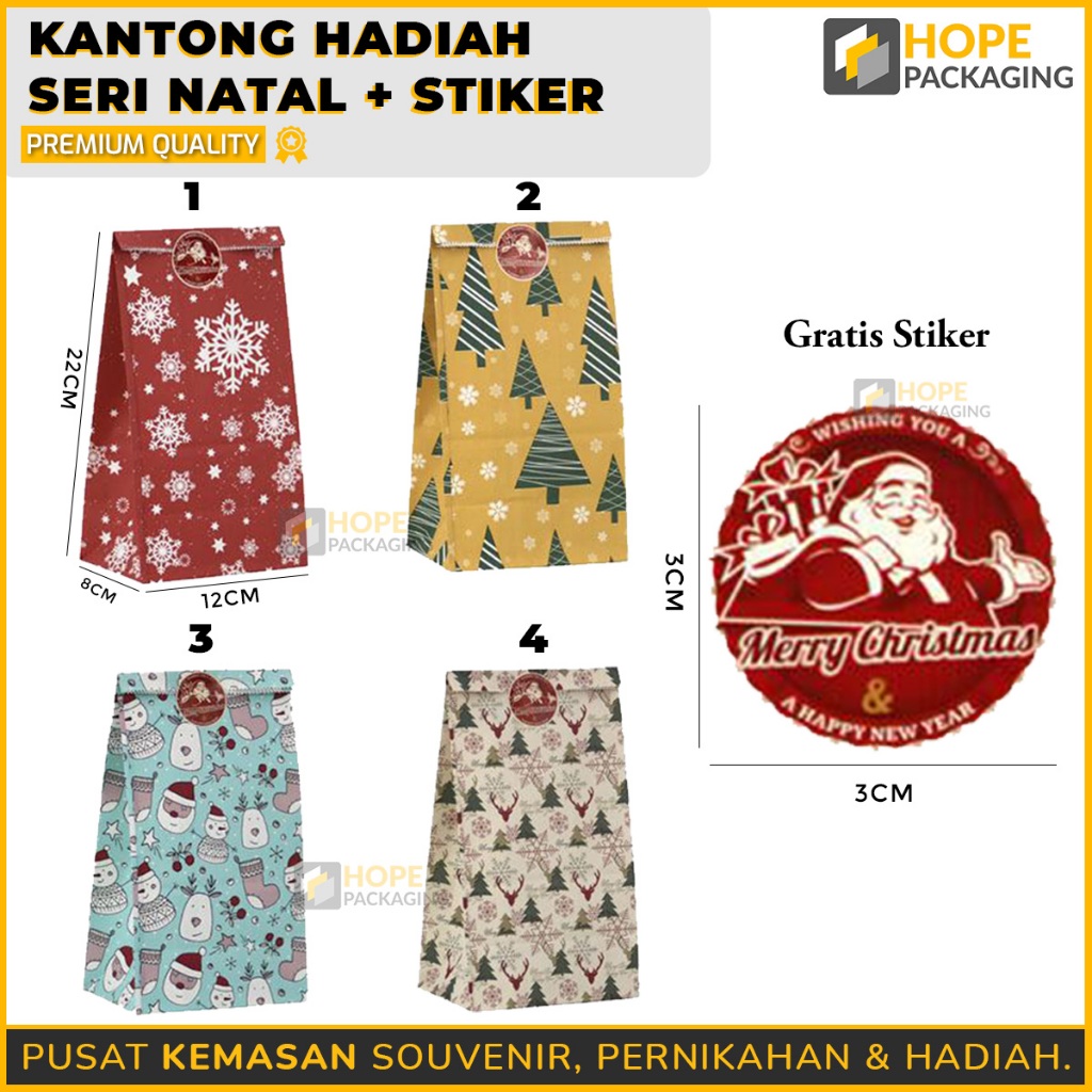 

Kantong Hadiah Natal + Sticker / Gift Paper Pouch Christmas / Kantong Natal / Paperbag Gift Natal / Kantong Bingkisan Kue Cookies