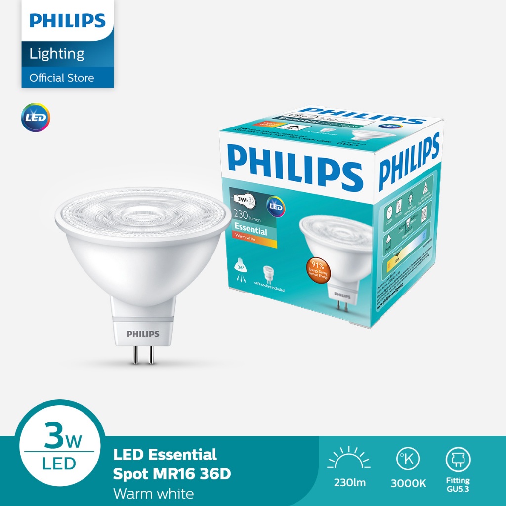Philips Lampu Essential LED MR16 GU 5.3 3-35W 36D Kuning