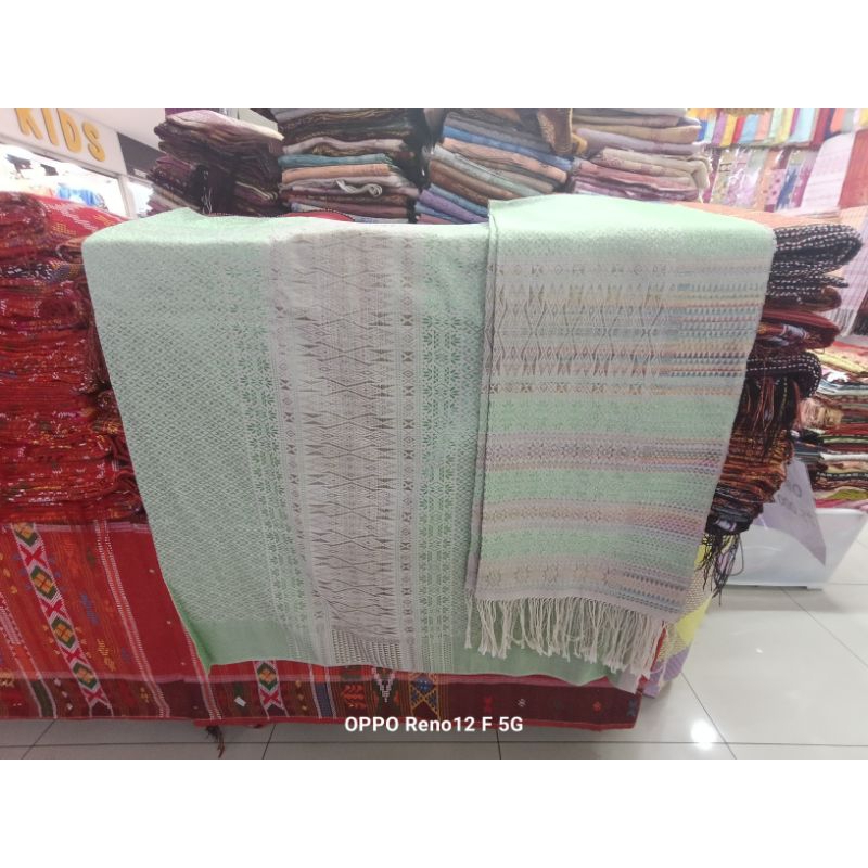 SONGKET TUMTUMAN TTS SUTRA BEMBERT BENANG KRISTAL WARNA LILAC TUMPAL COKLAT.