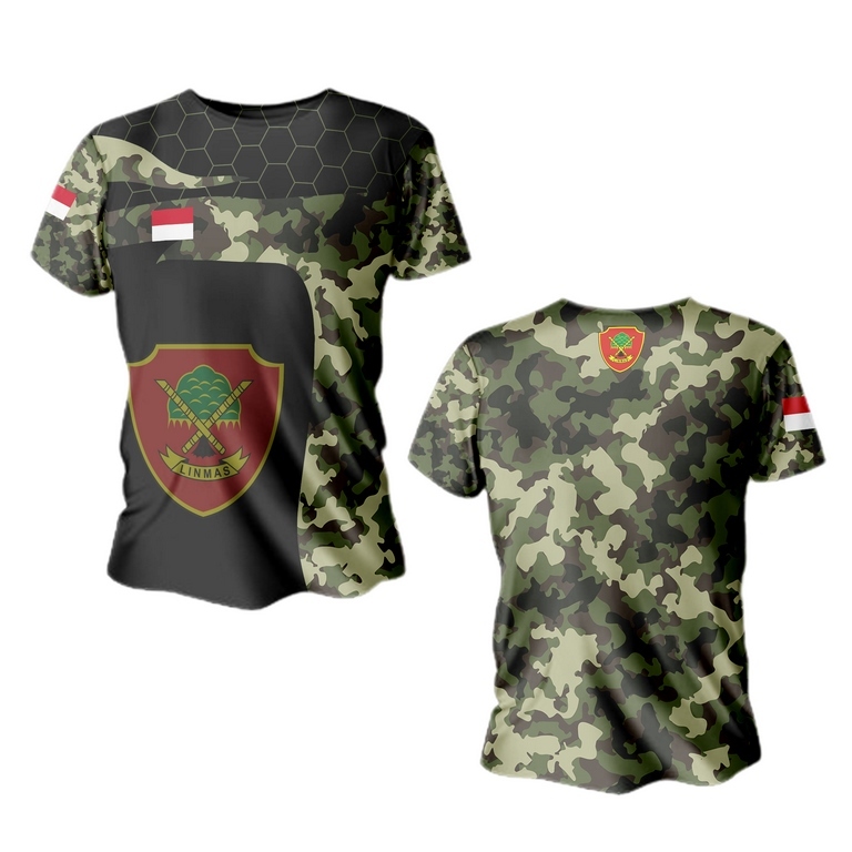 kaos atasan pria baju linmas / jersey hansip / kaos linmas loreng tentara warna hijau tua