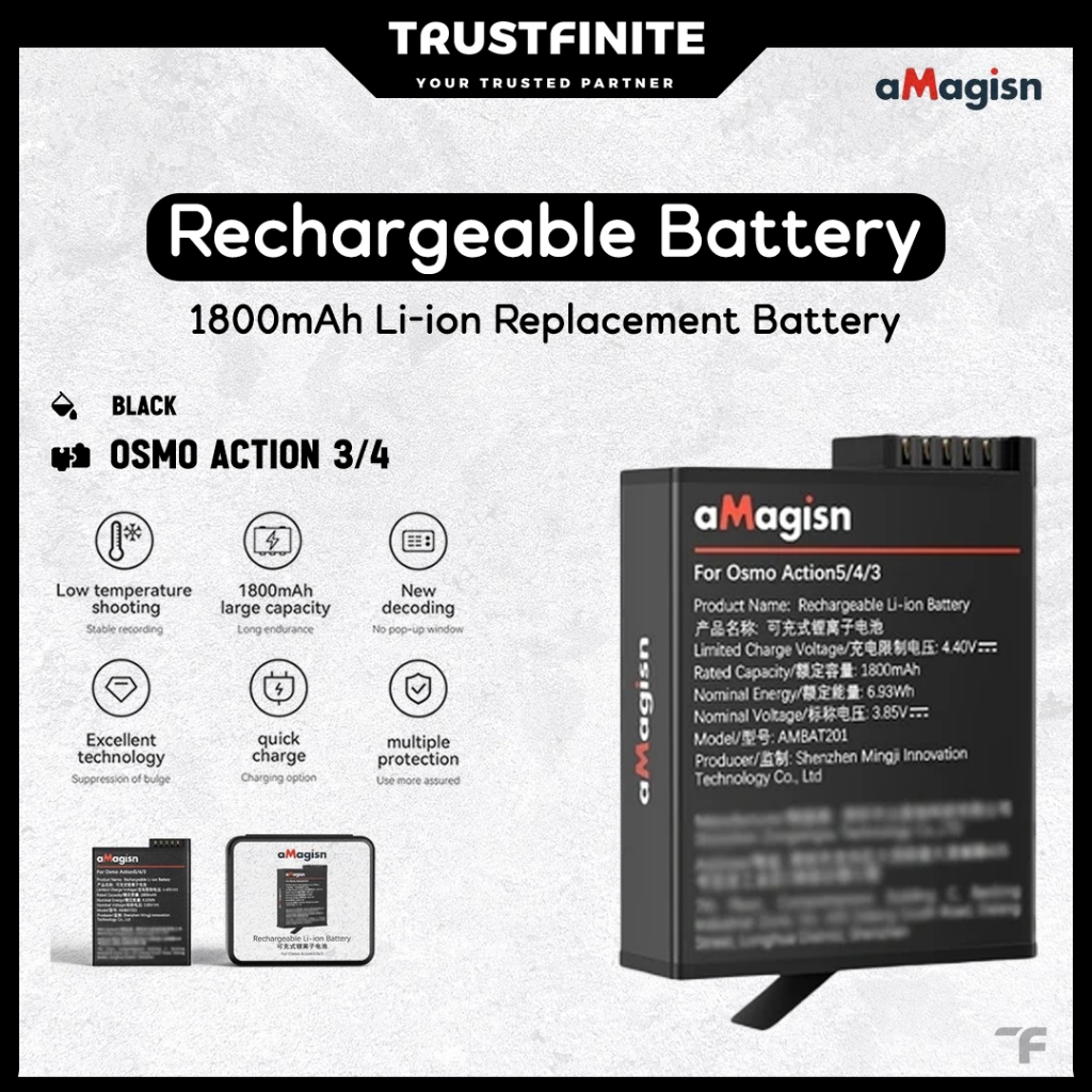 aMagisn Rechargeable Battery DJI Action 3 Action 4 / Baterai DJI Action 4 / Action 3