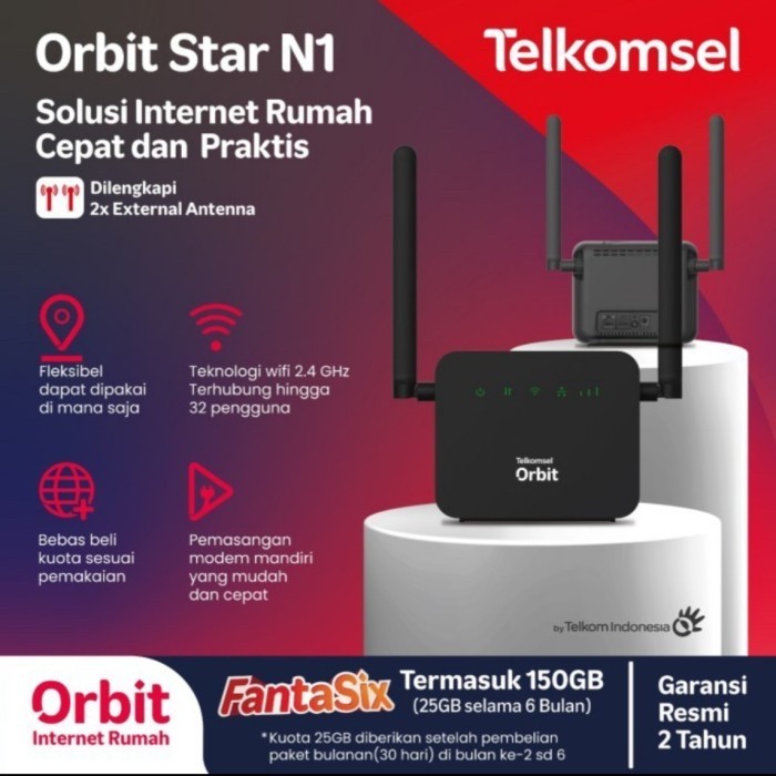 Telkomsel Orbit Star N1 Modem Wifi 4G High Speed Bonus Paket Data 6 Bulan Pertama