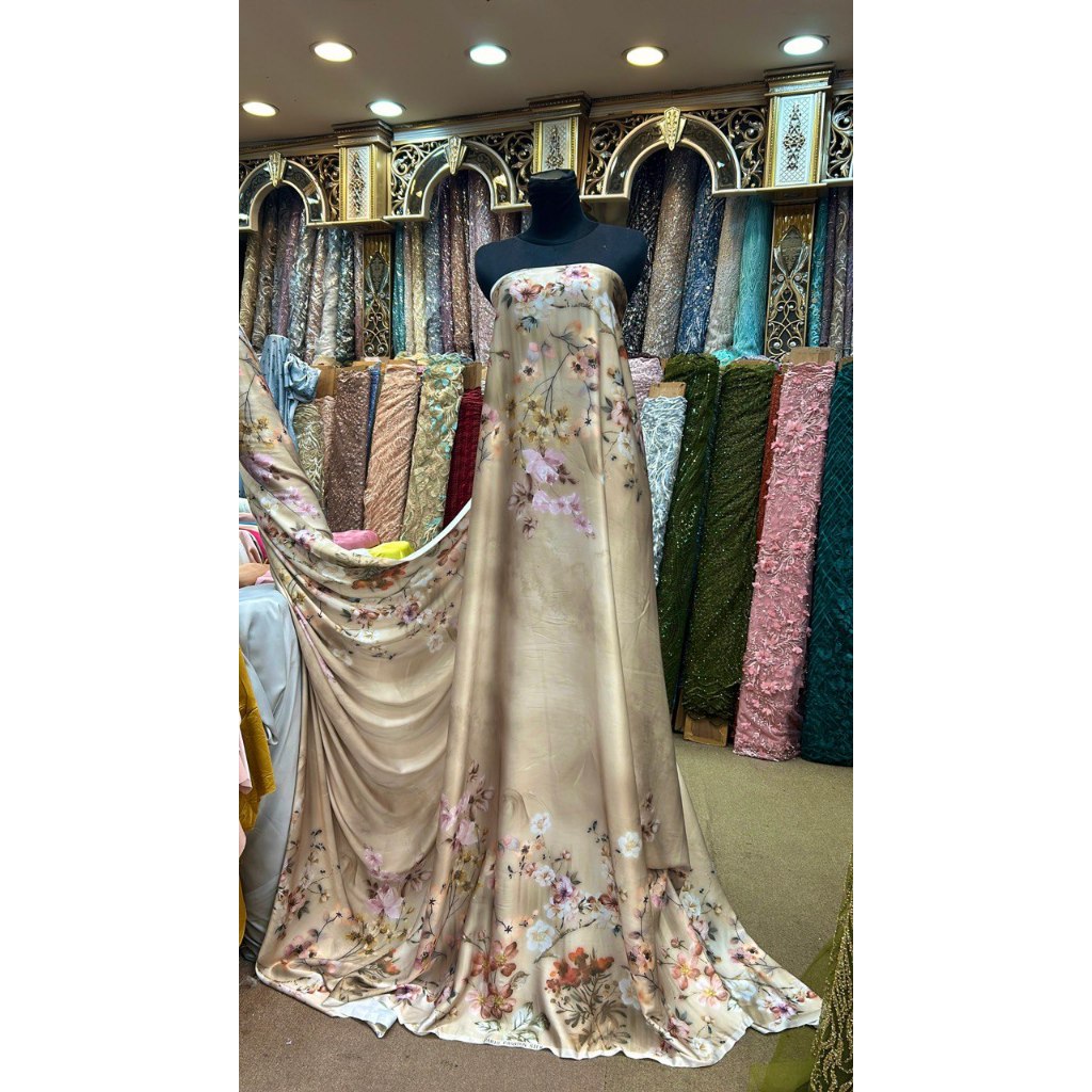 TYH Kain bahan satin armani silk motif (per 0.5m) Lebar 150 cm / silky armani print / satin sutra