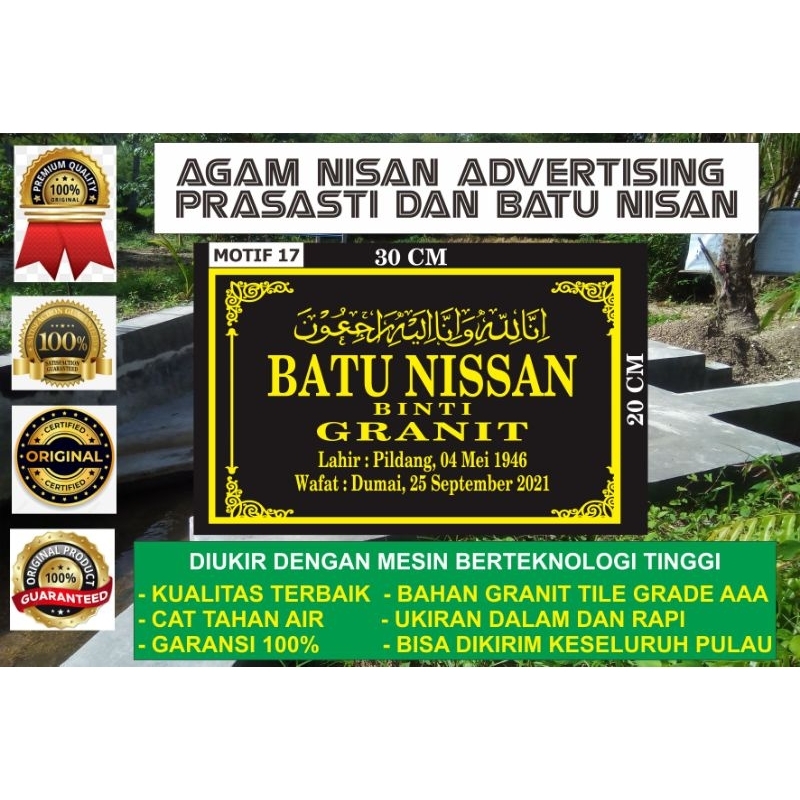 BATU NISAN 20x30 BAHAN GRANIT