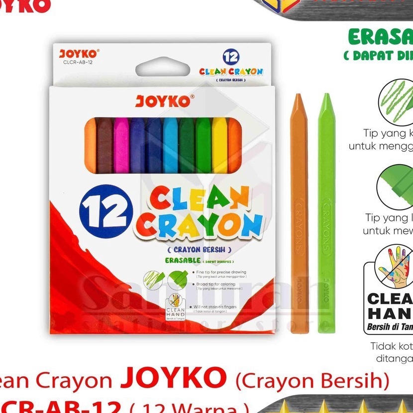 

HJ6 Clean Crayon CLCR AB 12 Colors Krayon Bersih 12 Warna Dapat Dihapus Erasable Crayon CLCRAB12