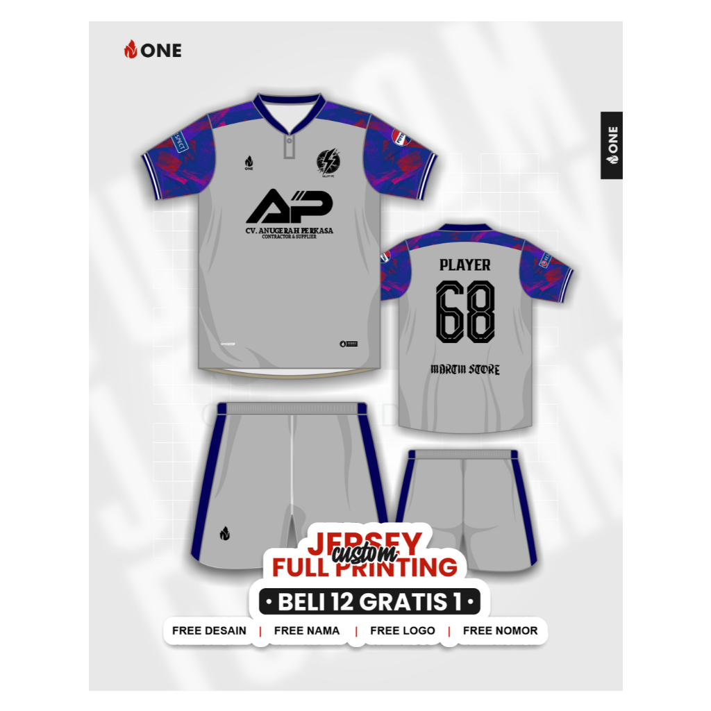 ONE APPAREL - CUSTOM JERSEY STELAN FULL PRINTING - FUTSAL, SEPAKBOLA, VOLI, BASKET - FREE DESAIN