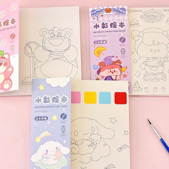 

Terbatas cute water color painting buku gambar cat air anak tema imut