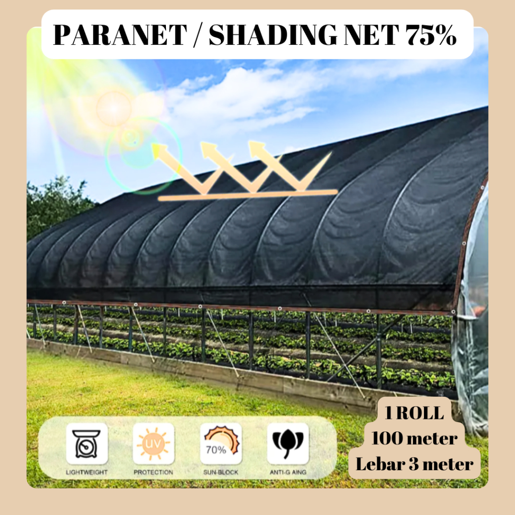 ROLL PARANET 75% LEBAR 3METER RAJUT LURUS / PARANET ROLL JARING/ SHADE SHADING NET 75%