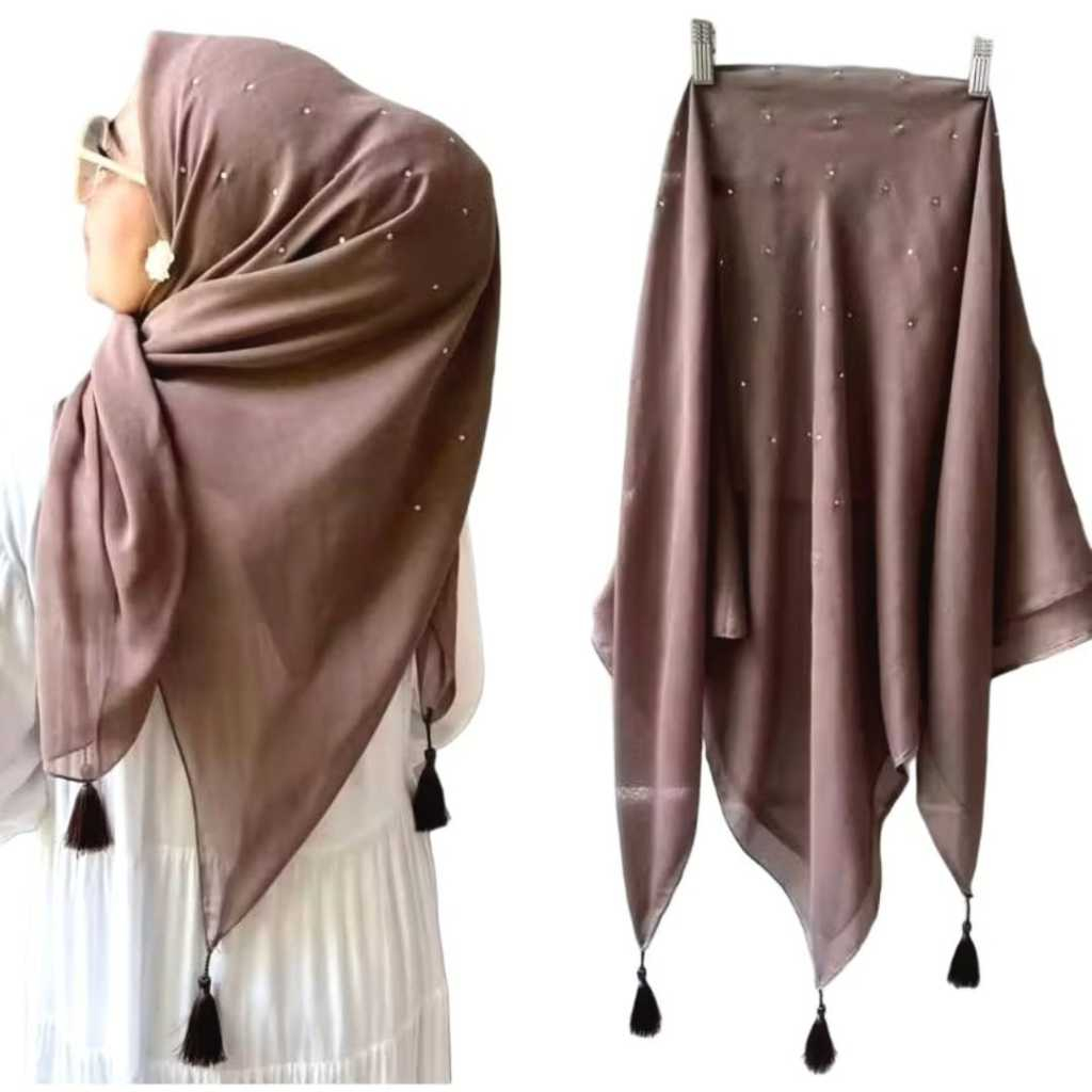 Hijab Segi Empat Paris Payet Swarovski Tassel || SEGI 4 Payet Tabur Rose Gold || Segi 4 Jambul Payet