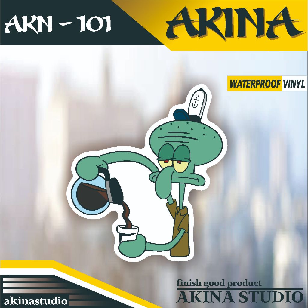 sticker vinyl anti air squidward coffee | stiker vinyl anti air squidward coffee | sticker squidward