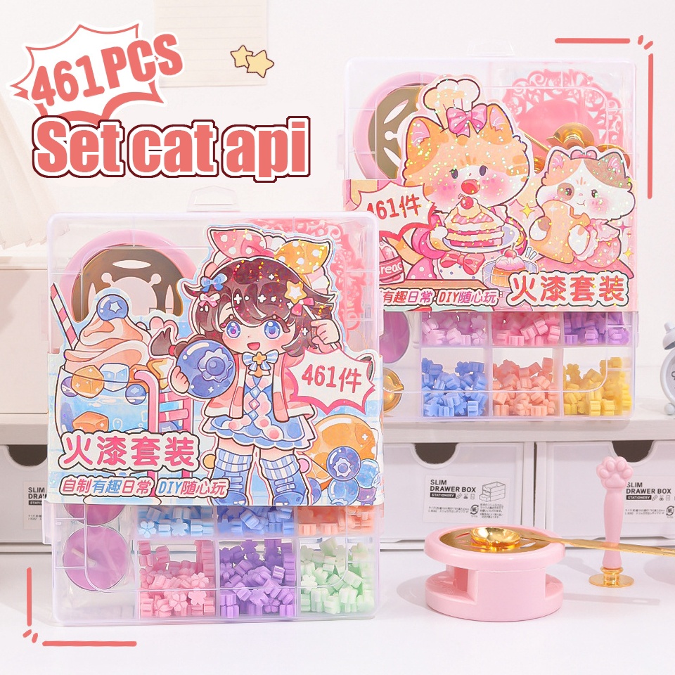

DIY Set cat api Wax Seal Set Beads Colorful Lilin Segel Tablet 461PCSSet ART L3G8