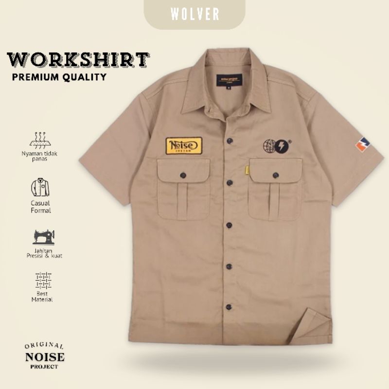 WOLVER  Kemeja Pria Workshirt Khakis Kemeja Bengkel  Noise