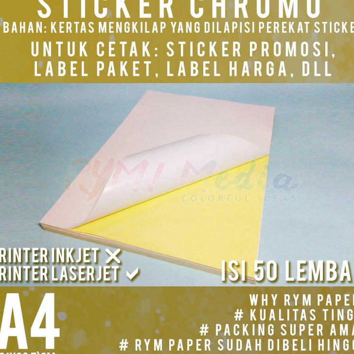 

Istimewa Sticker Chromo A4 isi 5 lembar Kes Stiker Glossy Mengkilap A4