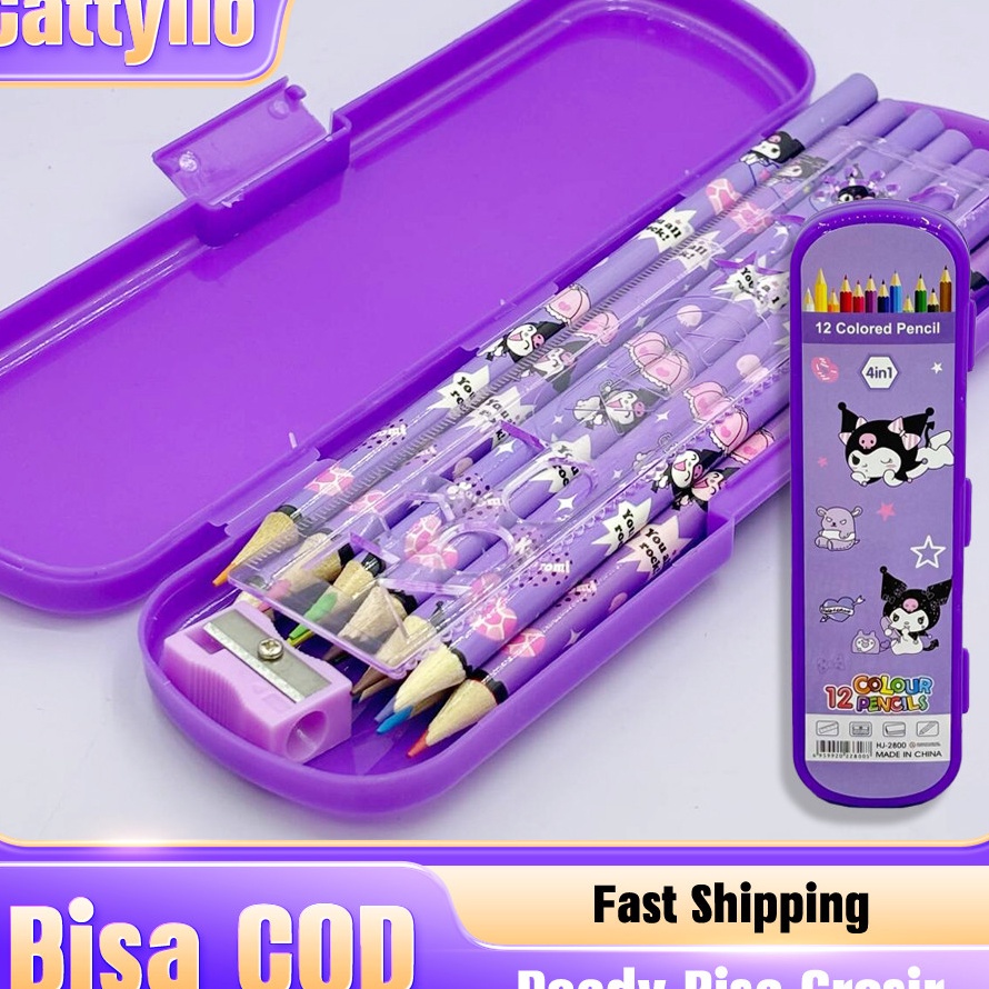 

Ekstra Set Pensil Warna 12 Pcs 4 in 1 Motif KuromiCinnamorollMelody Alat Mewarnai Sekolah Anak Praktis dan Tahan Lama