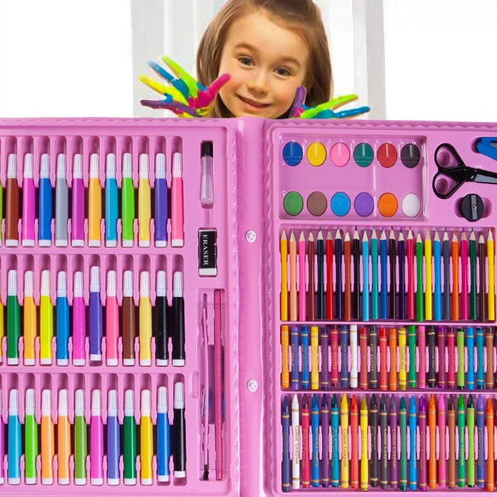 

HJ6 Perlengkapan Menggambar Krayon Pensil Warna Anak Set Koper 15 in1 Crayon Full Alat Melukis Mewarnai