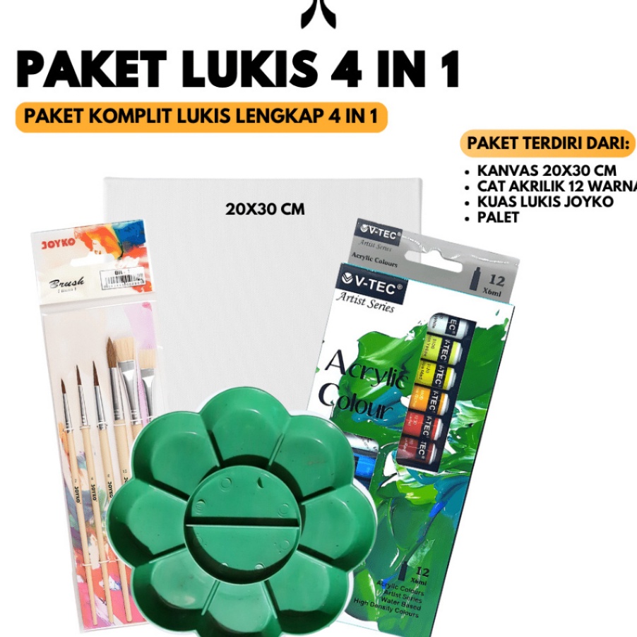 

Hemat Lukis Sekolah 4 IN 1 Kanvas 2X3 Cat Akrilik Palet Kuas Set Svmmerink
