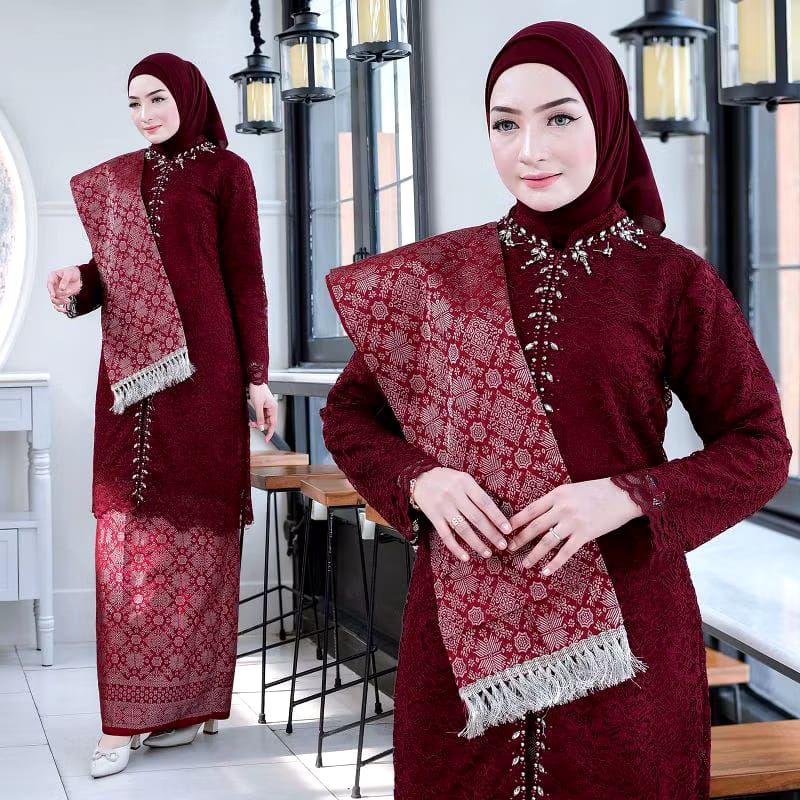 One Set Kebaya Baju Kurung Brokat Songket Selendang / Baju Kurung Malaysia / Baju Kurung Melayu / Ke