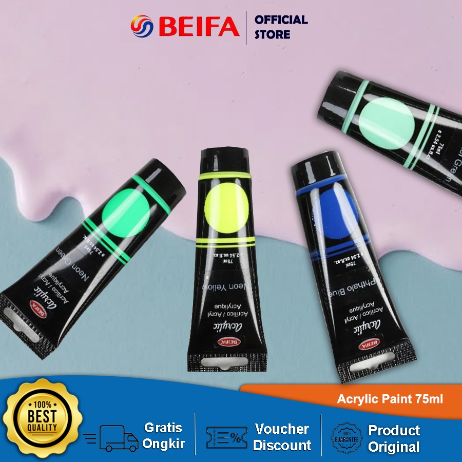 

Beifa Acrylic Paint 25 Colors / Cat Akrilik / Cat Lukis 75ml Warna Terang