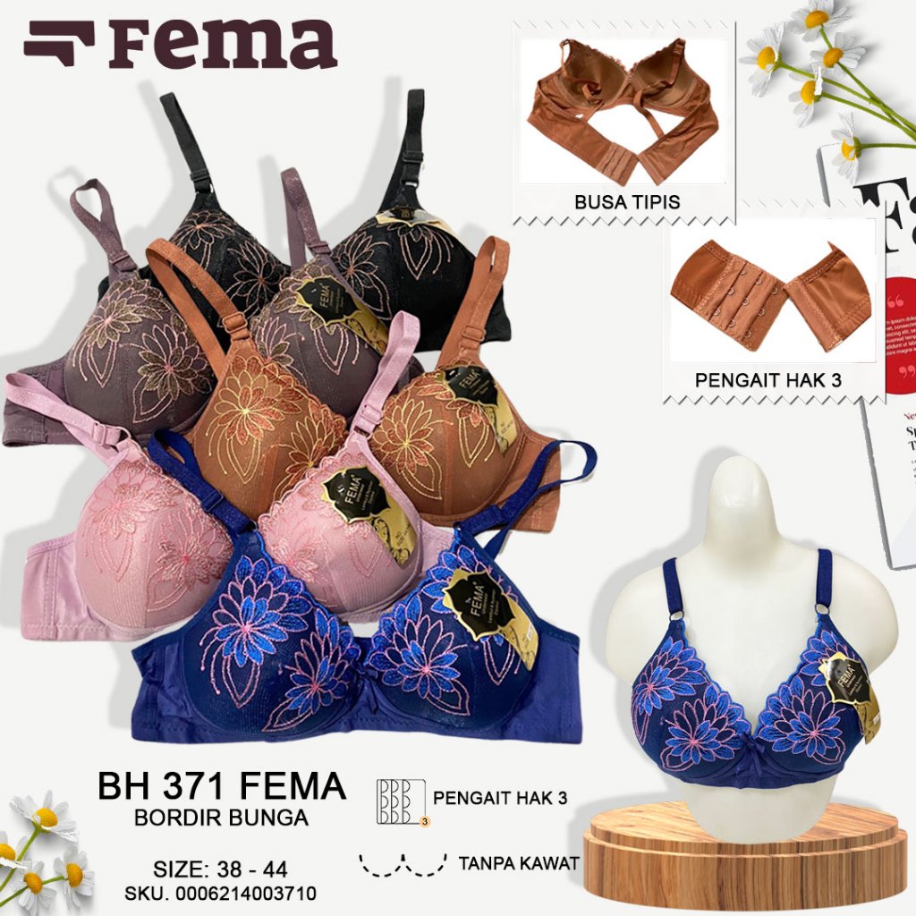 [END YEAR PROMO] FEMA Official Shop Ecer 1 Pcs BH Bra 371 Bordir Tanpa Kawat