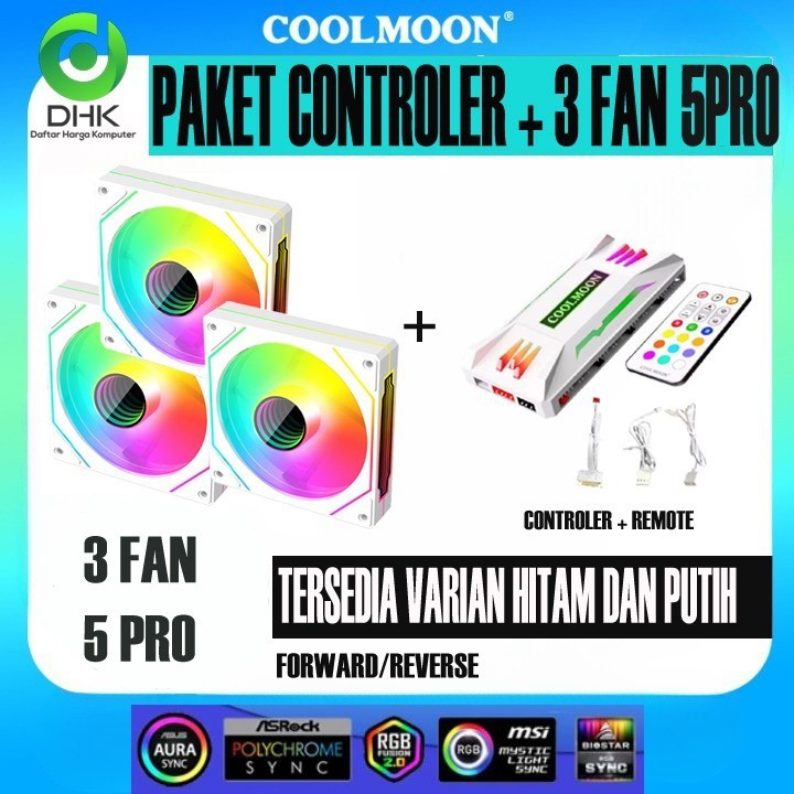 COOLMOON FAN CASING HIFROST PRISM 5PRO ARGB PWM 12CM 3 FAN + CONTROLLER