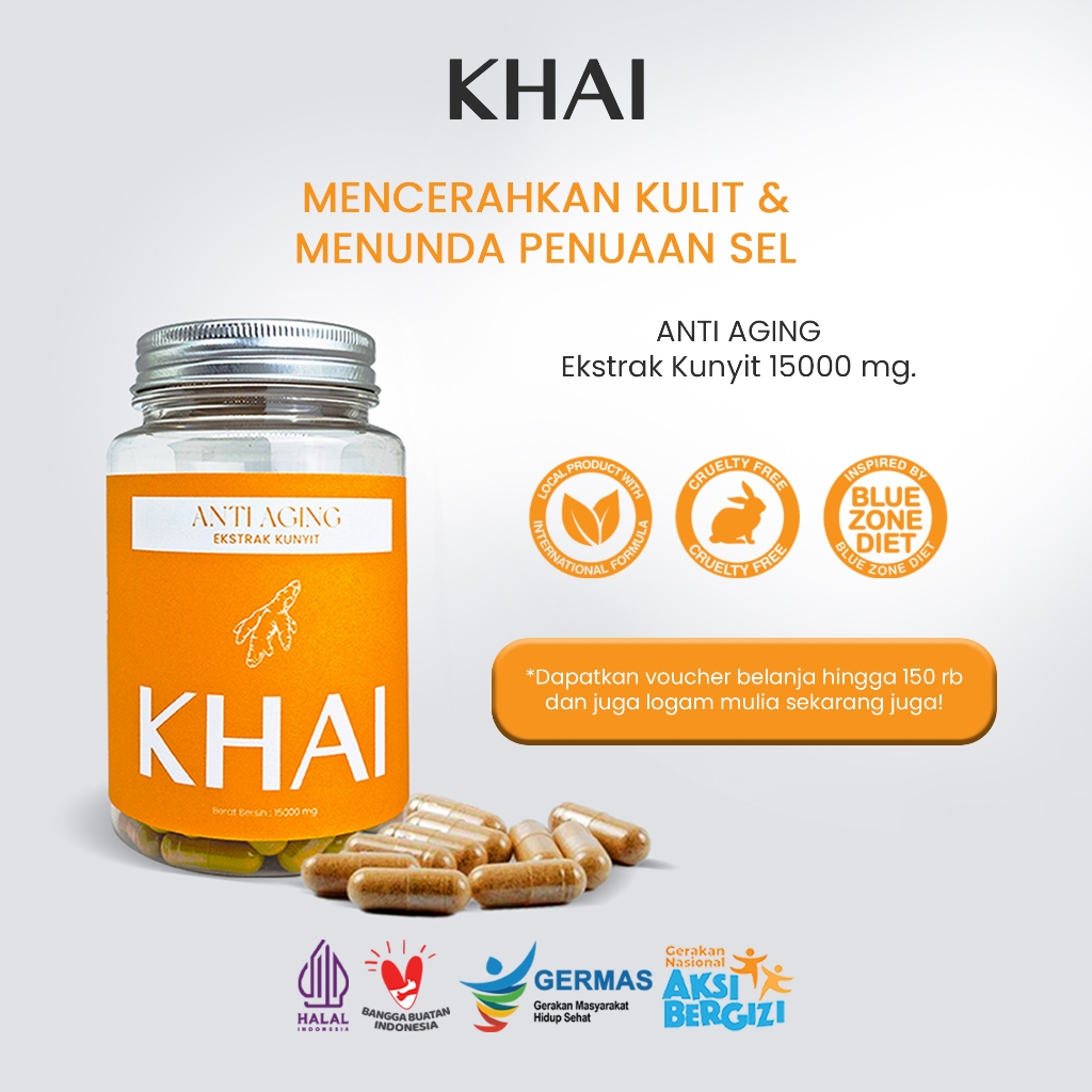 

MENCEGAH PENUAAN, AWET MUDA, REGENERASI SEL - KHAI ANTI AGING - EKSTRAK KUNYIT