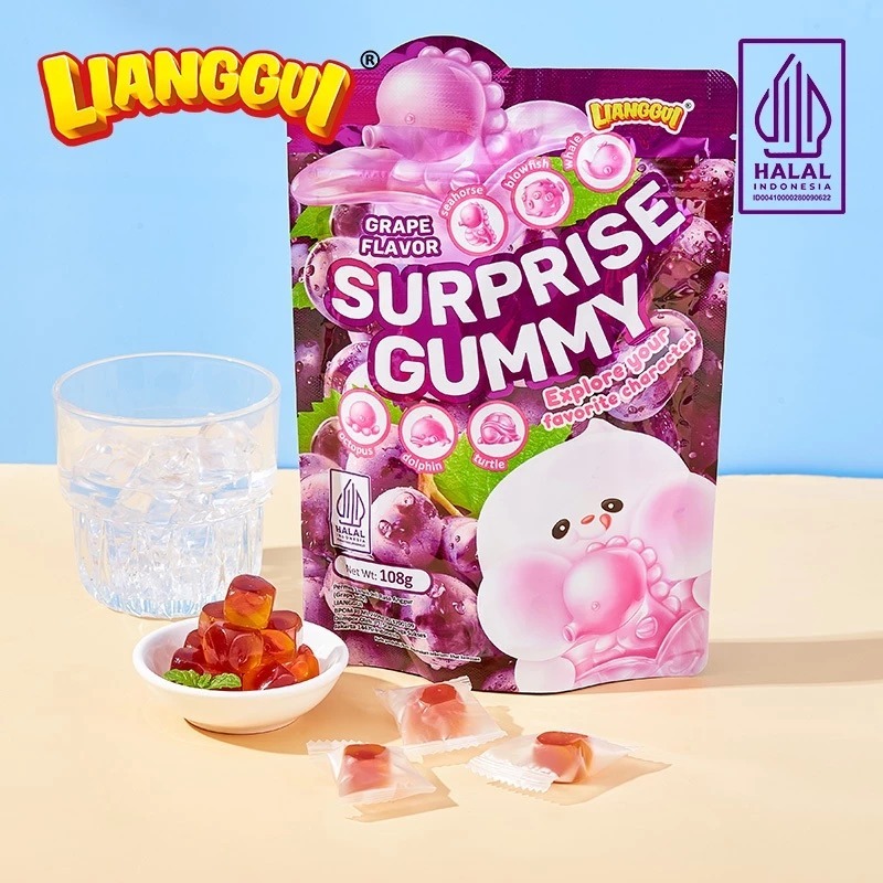 

Lianggui Surprise Gummy Grape 108gr Permen Buah Rasa Anggur