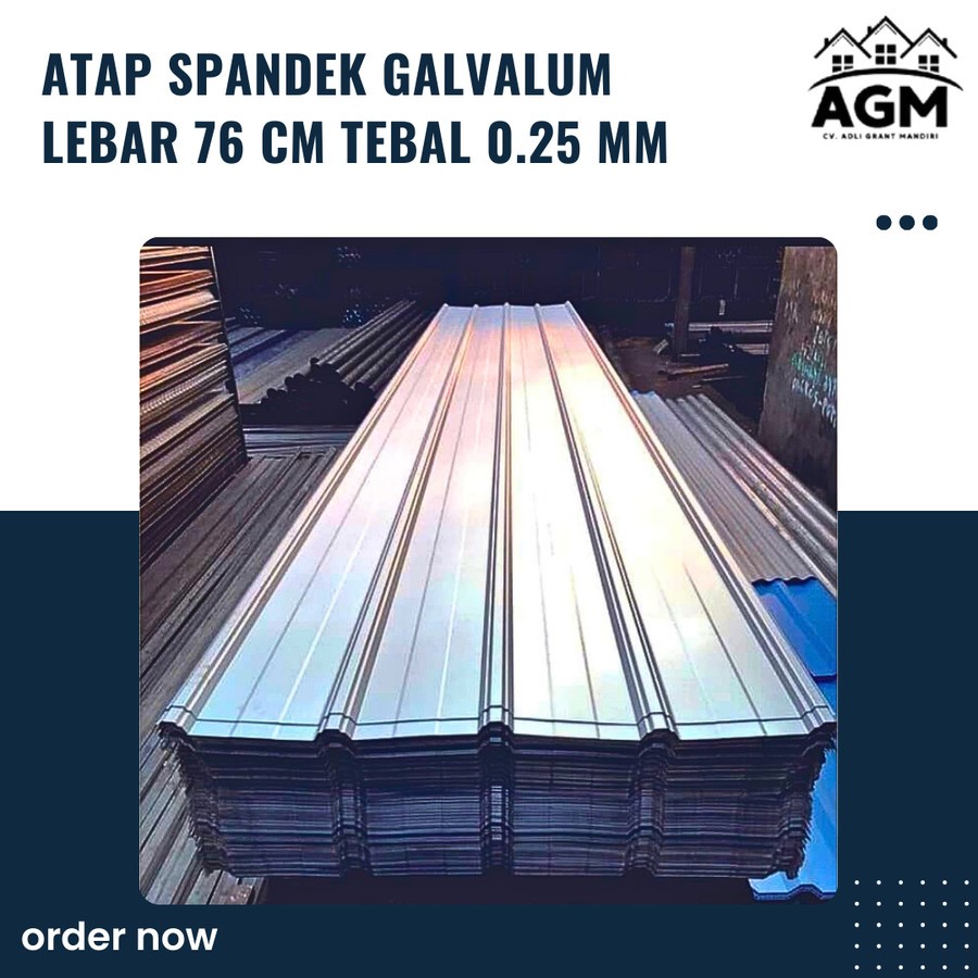 atap spandek galvalum lebar 76 cm tebal 0.25 mm harga per meter