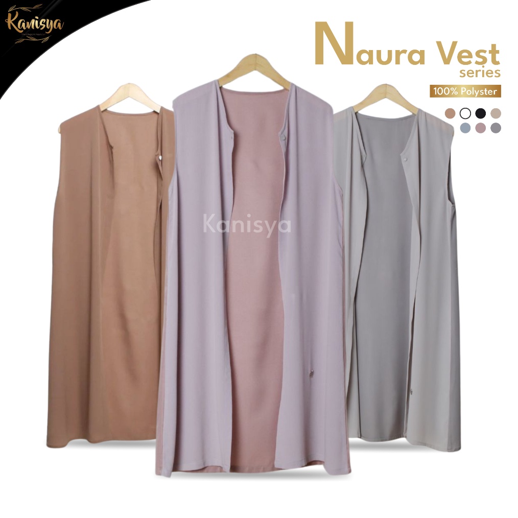 Naura Vest By Elmina Hijab Long Cardigan Panjang Tanpa Lengan Simple Minimalis Premium